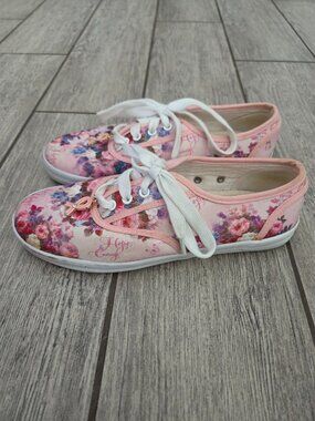 Bradford Exchange Floral Breast Cancer Awareness Canvas Sneakers Pink Womens 7